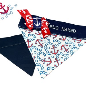 Nautical Personalized Anchor Bandana for Dog or Cat - Red & Blue Over the Collar Pet Scarf - Vacation Pet Gift