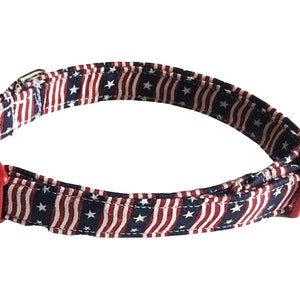 Stars & Stripes Patriotic Dog and Cat Collar -Red, Blue or White Buckle Options  and Metal Buckle Upgrades