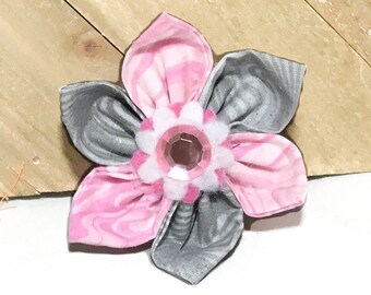 Gray and Pink Wedding Flower for Dog or Cat Collar
