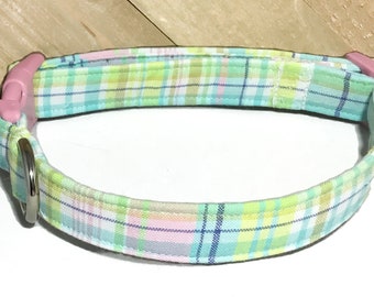 Pastel Plaid Easter Dog & Cat Collar in Buckled  / Custom Made Collars-Buckle, Breakaway, Martingale Available