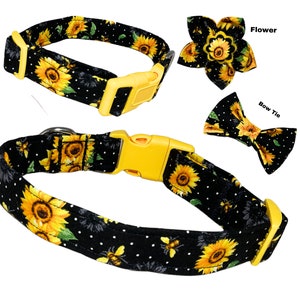 Collier d'automne fait main avec motif tournesol et abeilles - Parfait pour les amoureux des chats ou des chiens - Améliorations personnalisées disponibles -