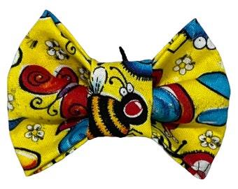 Yellow Summer Bow Tie with Insects for Male Dog or Cat