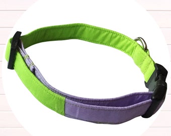 Lime Green and Purple Dog or Cat Collar with Various Buckle Options-Buckle, Breakaway, Martingale Available