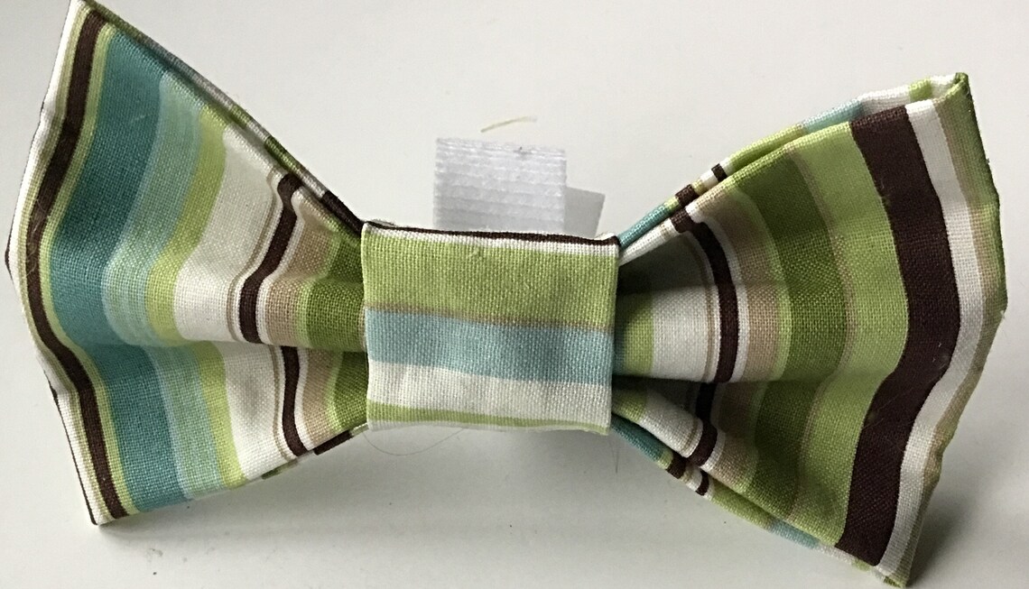 Mens Brown With Green Star Patterned Cotton Bow Tie