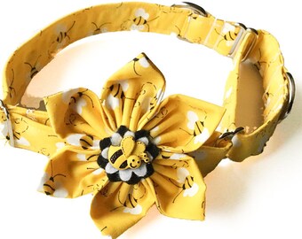 Yellow Bumble Bee  Martingale Collar With Matching Flower / Leash Upgrade