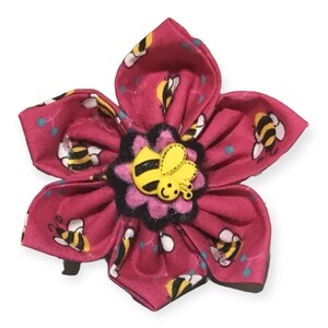 Dark Pink Bumble Bee Flower for Dog or Cat Collar or Leash- Custom Made Fabric Bow- Gift for Pet