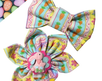 Springtime Easter Bow for Pets - Adorable Flower or Bow Tie Collar Accessory with Carrots, Flowers & Easter Eggs