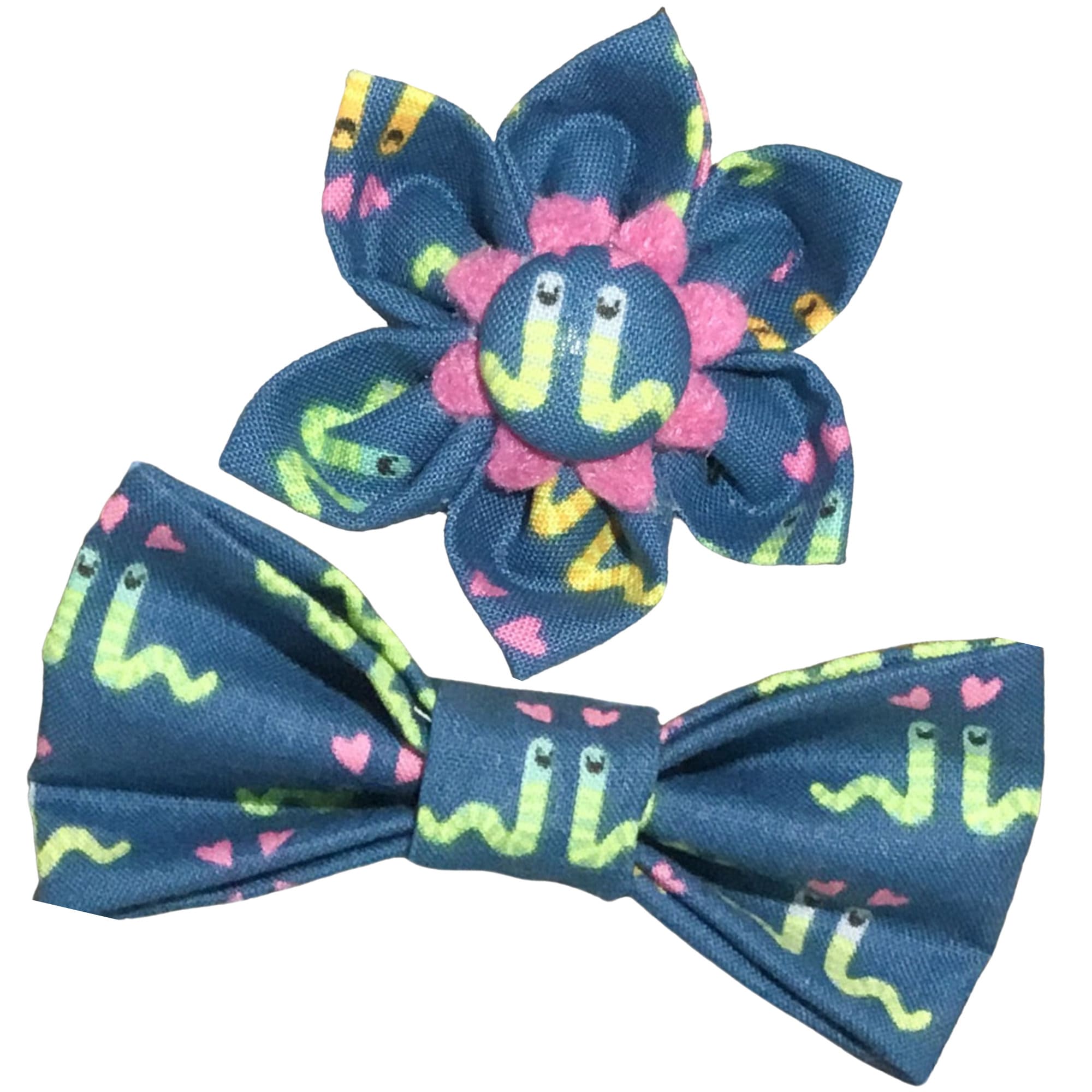 Pink & Blue Worm Flower For Girl Dog Or Cat/Attachable Collar Accessory /xxs-xl