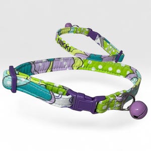 Spring Summer Breakaway Cat Collar & Bell- Floral Polka Dot Theme- Personalization Option