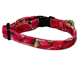 Red Radish Cat Collar with Bell & Black Breakaway Buckle -  Flower, Bow Tie, Name Personalization and Key Fob Upgrades