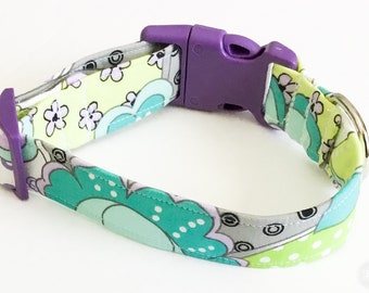 Purple and Green Floral Girl Dog or Cat Collar with Matching Leash Upgrade