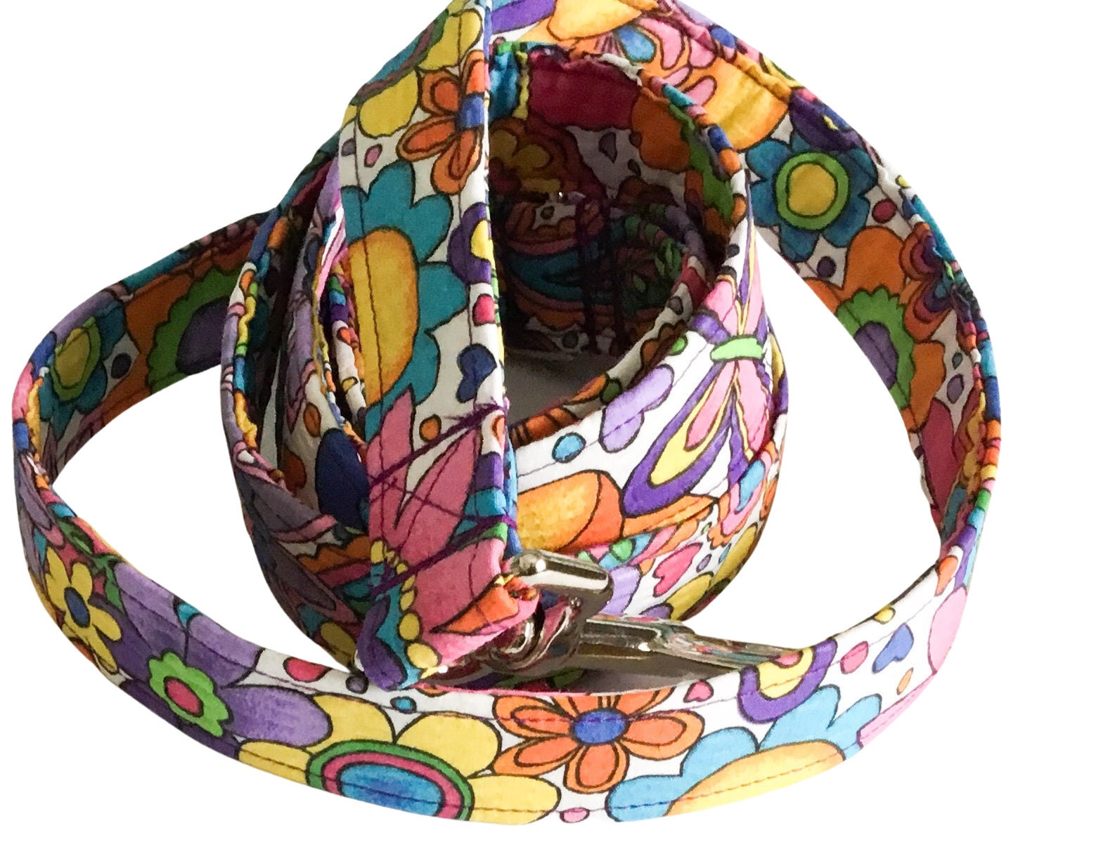Colorful Spring & Summer Girl Dog Leash With Flowers, Butterflies & Hearts, Custom Made Floral Lead
