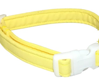 Solid Yellow Adjustable Dog or Cat Collar With White Standard Buckle or Breakaway Style- Slip On Martingale Option - Upgrades Available