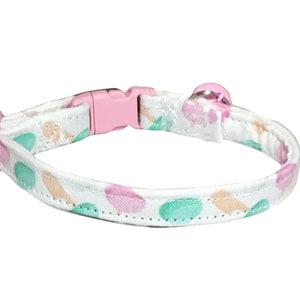 White Mochi Dessert Breakaway Cat Collar with Bell Name Personalization, Mochi Flower or Bow Tie Upgrades image 1