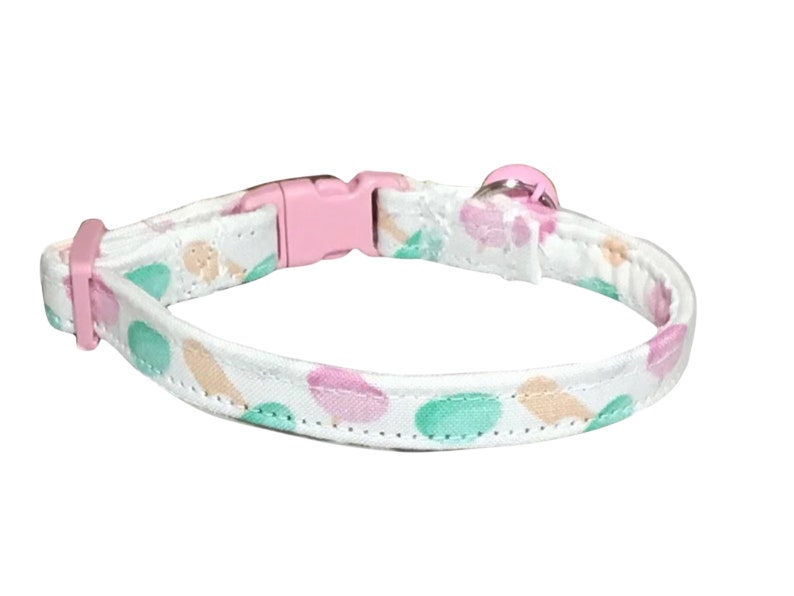 White Mochi Dessert Breakaway Cat Collar with Bell Name Personalization, Mochi Flower or Bow Tie Upgrades image 1