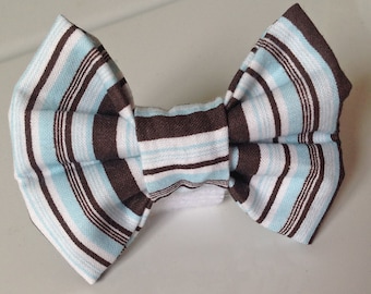 Blue & Brown Striped Collar Bow Tie for Male Dog