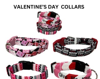 Valentines Day Dog and Cat Collars - Pick your Collar -Valentine Cars, Love You to the Moon & Back, Striped or Chevron Collar