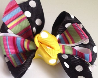 Polka Dot and Striped Ribbon Bow for Female Dog or Cat Collar-"Polka Dotty Striped Bow"