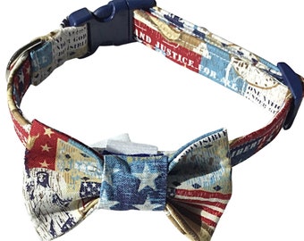 Liberty and Justice  Patriotic Collar &  Bow Tie Set for Male Dogs and Cats