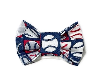 Red White & Blue  Baseball Bow Tie  for Dog or Cat  Collar /  Attachable Sports Collar Accessory
