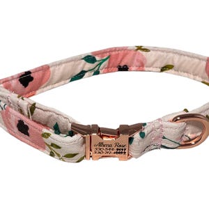 Engraved Floral Dog Collar - Elegant Rose Gold and Black Design - Rose Gold Personalized Buckle