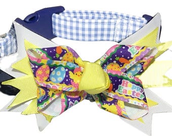 Blue and White Easter Gingham Collar and Bow for Dogs and Cats in Buckle or Martingale Style /Easter Leash Upgrade/ Metal Buckle Upgrade