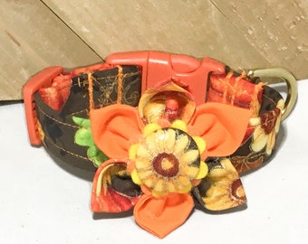 Brown & Orange Fall Thanksgiving Metallic Sunflower Collar with Flower for Girl Dogs or Cats