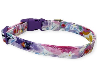 Purple & Pink Floral Collar for Girl Dogs and Cats- Purple, Pink or White Buckle -  Metal Buckle Upgrades