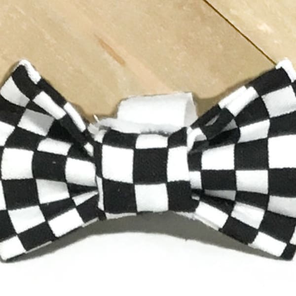 Black & White Checkered Bow Tie for Male Cat or Dog - Attachable Collar Accessory- Gift for Pet