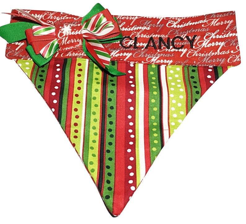 Merry Christmas Dog or Cat Bandana Personalized or Unpersonalized Over the Collar Holiday Scarf image 2