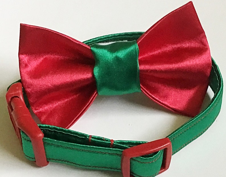 Red & Green Satin Christmas Collar with Matching Bow tie for Etsy