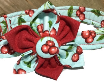 Aqua Collar Red Cherries Flower Collar for Dog or Cat/Leash Upgrade/ Martingale Option/Metal Buckle Upgrade