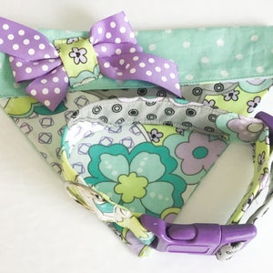 Mint Green and Purple Floral Dog or Cat Bandana With Side Bow for
