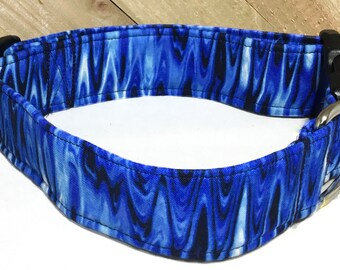 Blue & White Extra Wide Wavy Chevron Collar with Black Buckle for Dogs /Leash Option / Flower or Bow Tie Upgrade /Metal Buckle Upgrade
