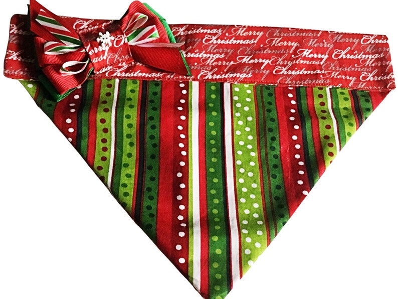 Merry Christmas Dog or Cat Bandana Personalized or Unpersonalized Over the Collar Holiday Scarf image 1