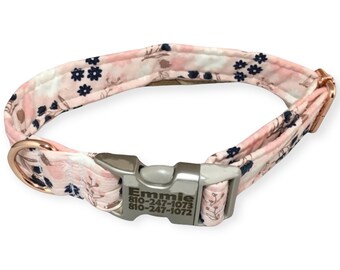 Pink Floral Engraved Dog Dog - Personalized Collars with Name & Phone Number -Gift for Dogs