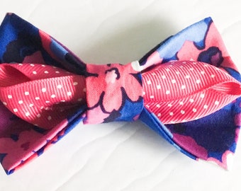 Blue and Pink Floral Attachable Bow for Girl Dog or Cat Collar