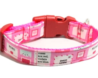 Pink and Red Valentine's Day Card Nylon Collar for Dogs and Cats/  Buckled or Martingale/  5 Ft Valentines Day Leash Upgrade
