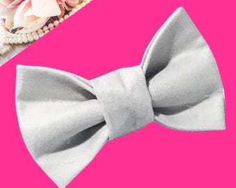 Silver Gray Wedding Bow Tie for Male Dog or Cat Collar//Attachable Gray Wedding Bow tie//Special Events Bow tie//XXS-XL