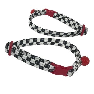 Cat Collar: Black & White Checkered - Breakaway with Bell- Name Personalization Optin