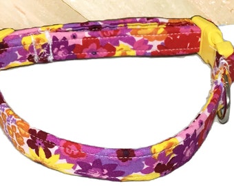 Red Yellow and Purple Floral Girl Dog and Cat Collar in Buckled or Martingale Style