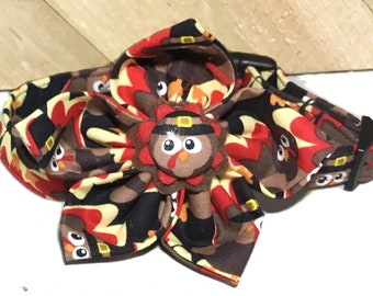 Brown Thanksgiving Turkey Flower Collar for Dog or Cat with Standard Black Buckle or Slip On Martingale