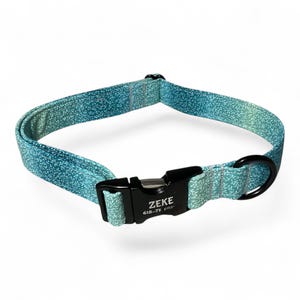 Personalized Turquoise Ombre Dog Collar- Laser Engraved- Leaves Pattern  (Adjustable XS-XL)