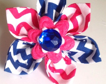 Pink and Blue Chevron Flower for Dogs & Cats