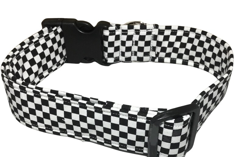 Black and White Checkered Dog Collar With Engraved Buckle Etsy