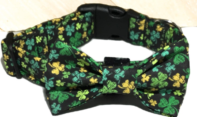 St. Patrick's Day Shamrock Collar with Bow Tie or Flower for Dogs and Cats / Buckle or Martingale/ Metal Buckle Upgrade / Leash Upgrade image 3