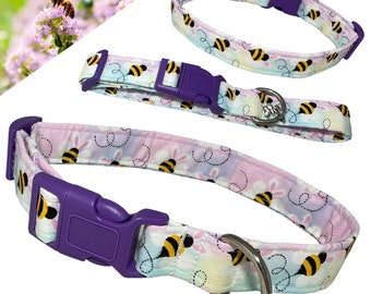 Easter Bumble Bee Pet Collar with Bunny Charm - Handmade Spring Accessory for Dogs & Cats - Choice of Buckled or Martingale