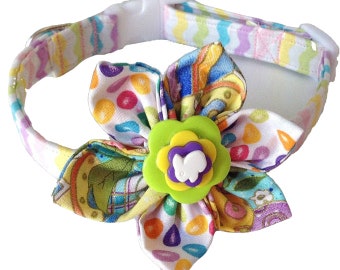 Easter Pastel Chevron Flower Collar for Girl Dogs and Cats