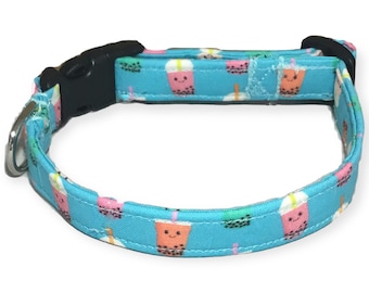 Blue Boba Tea Dog Collar With Black Buckle For Dog  or Cat- Slip On Martingale Style Available
