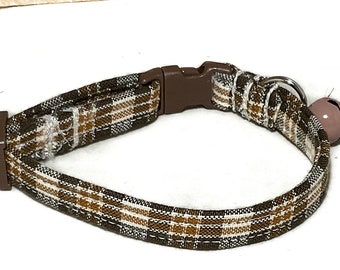 Brown Plaid Cat Collar with Breakaway Buckle & Bell - Fall Collars- Non Breakaway Buckle and Upgrades Available - Custom Made - Gift for Cat